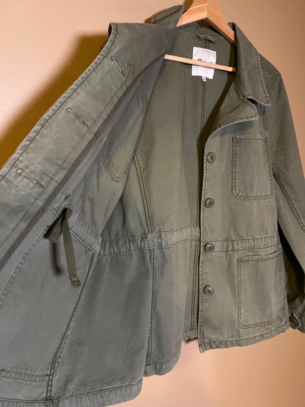 Madewell Distressed Olive Green Utility Field Jacket Blazer Womens size XL - Picture 8 of 16